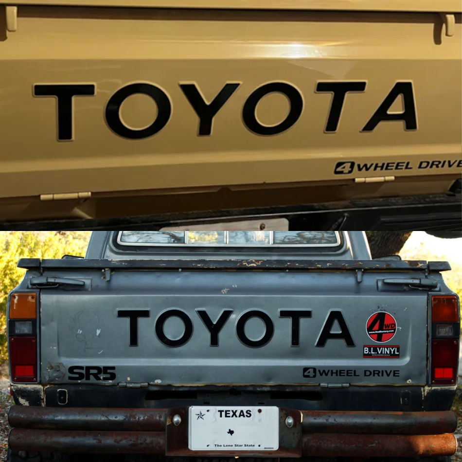 Side Latch Tailgate Decal Set w/ 'TOYOTA', '4WHEEL DRIVE' & 'SR5' Decals (1979-1983 Pickup)