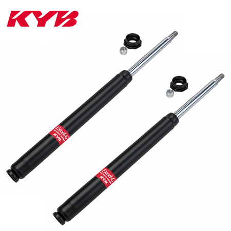 Pair of KYB Excel-G front shocks (replacement strut inserts) with gland nuts and piston-rod nuts