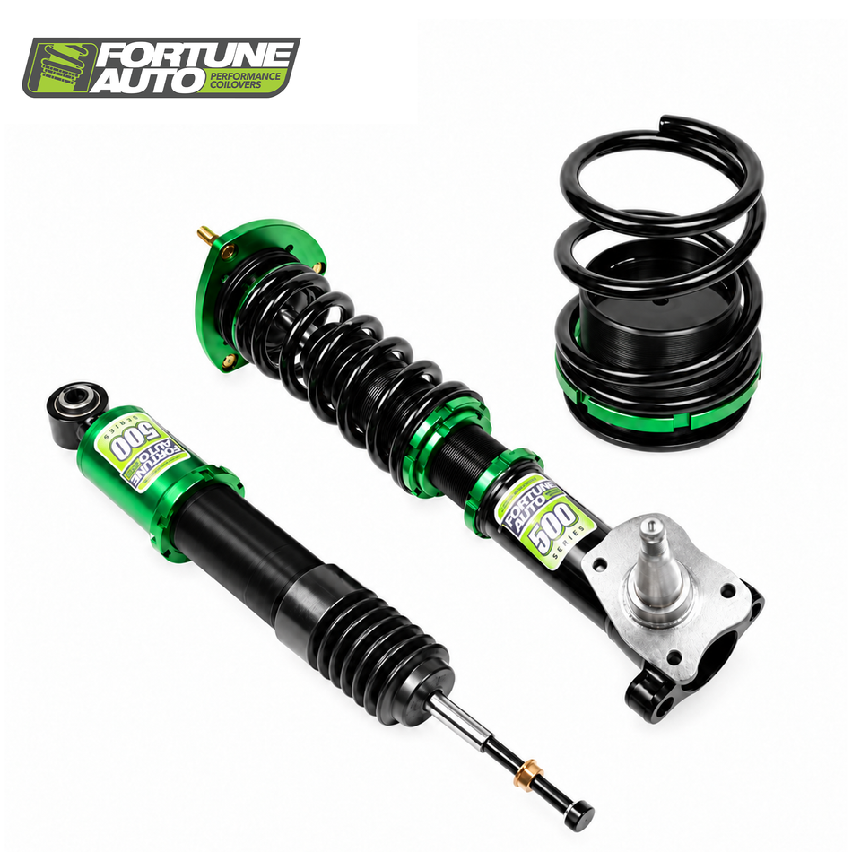 Fortune Auto 500 Series AE86 coilovers with front spindle assemblies and separate rear spring and damper layout