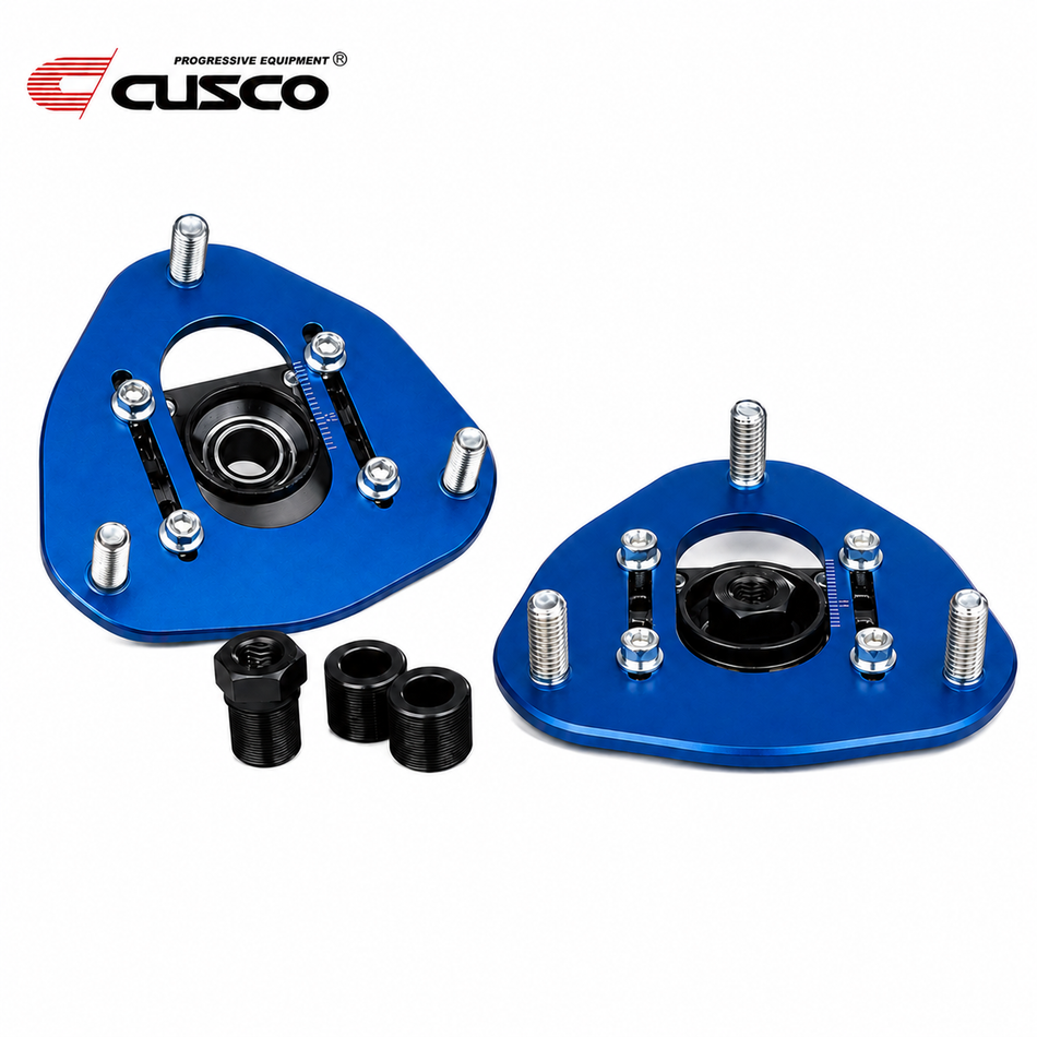 AE86 CUSCO Low-Caster Camber Adjustable Pillowball Upper Mount Set (1983-87 Corolla)