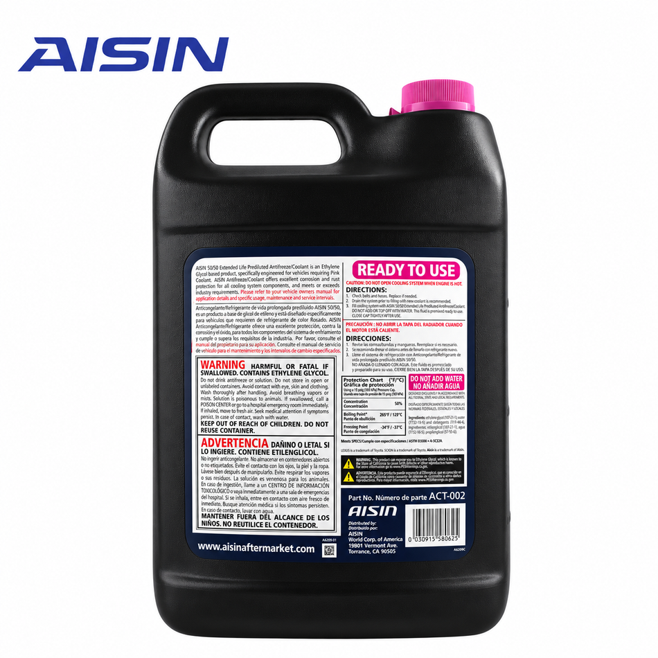 AISIN Pink 50/50 Extended Life Antifreeze/Coolant | 1 Gallon