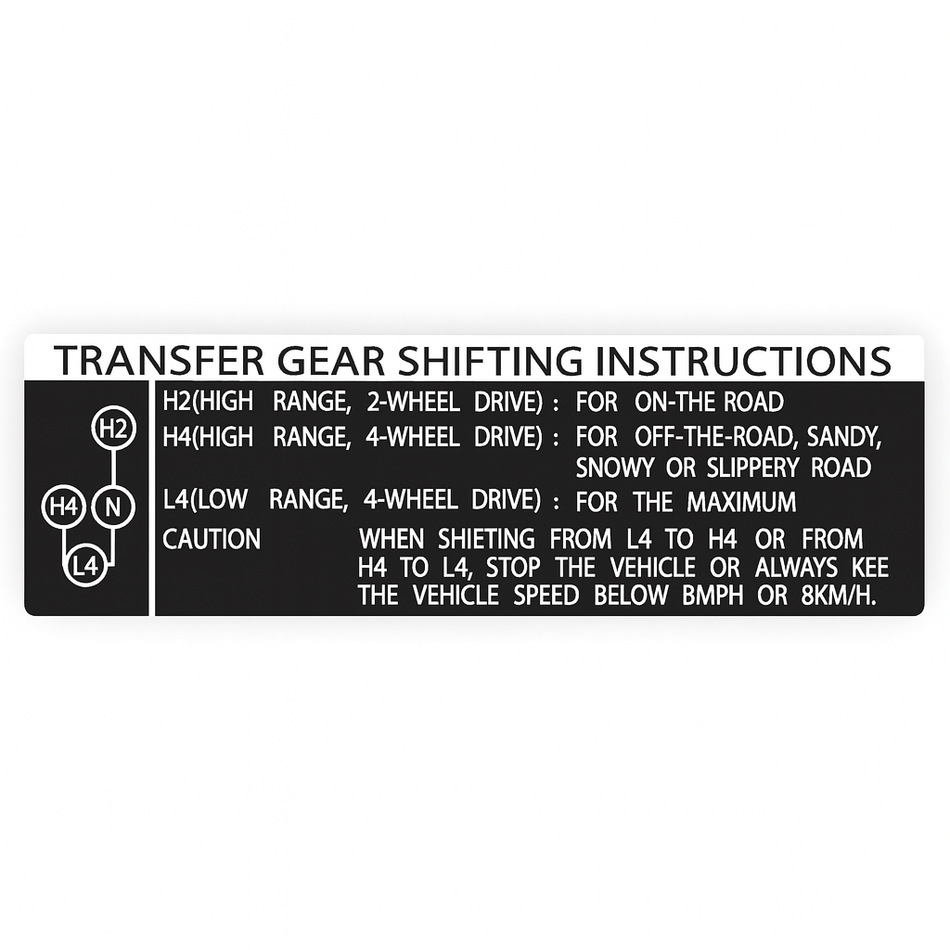 Transfer Case Gear Shifting Instructions Decal OEM Style (1984-89 4Runner/Pickup)