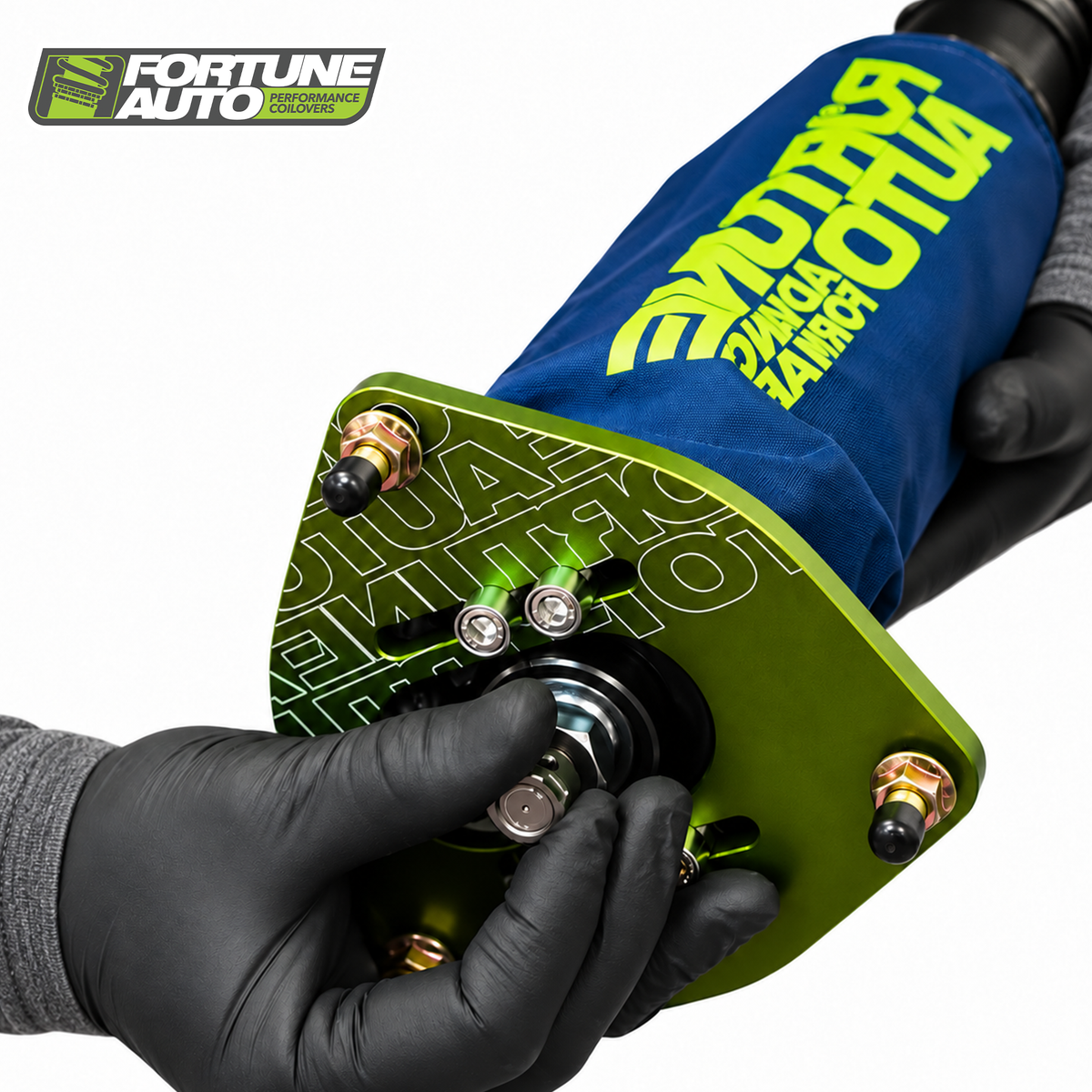 Fortune Auto 500 Series coilover assembly detail for Toyota Corolla AE86