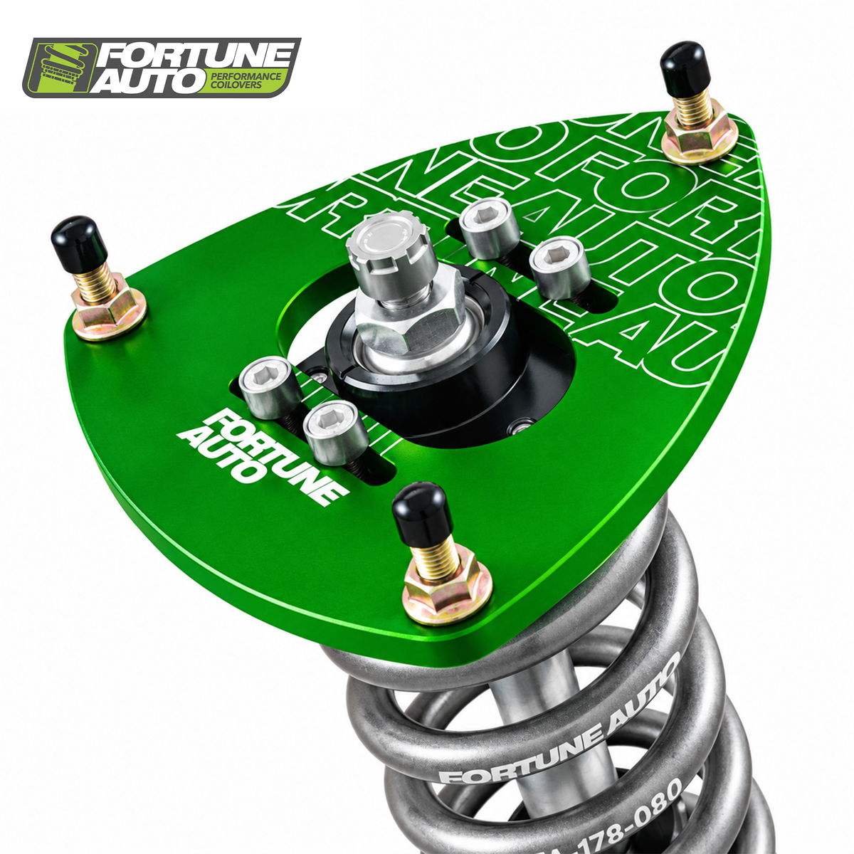 Fortune Auto green anodized coilover upper mount