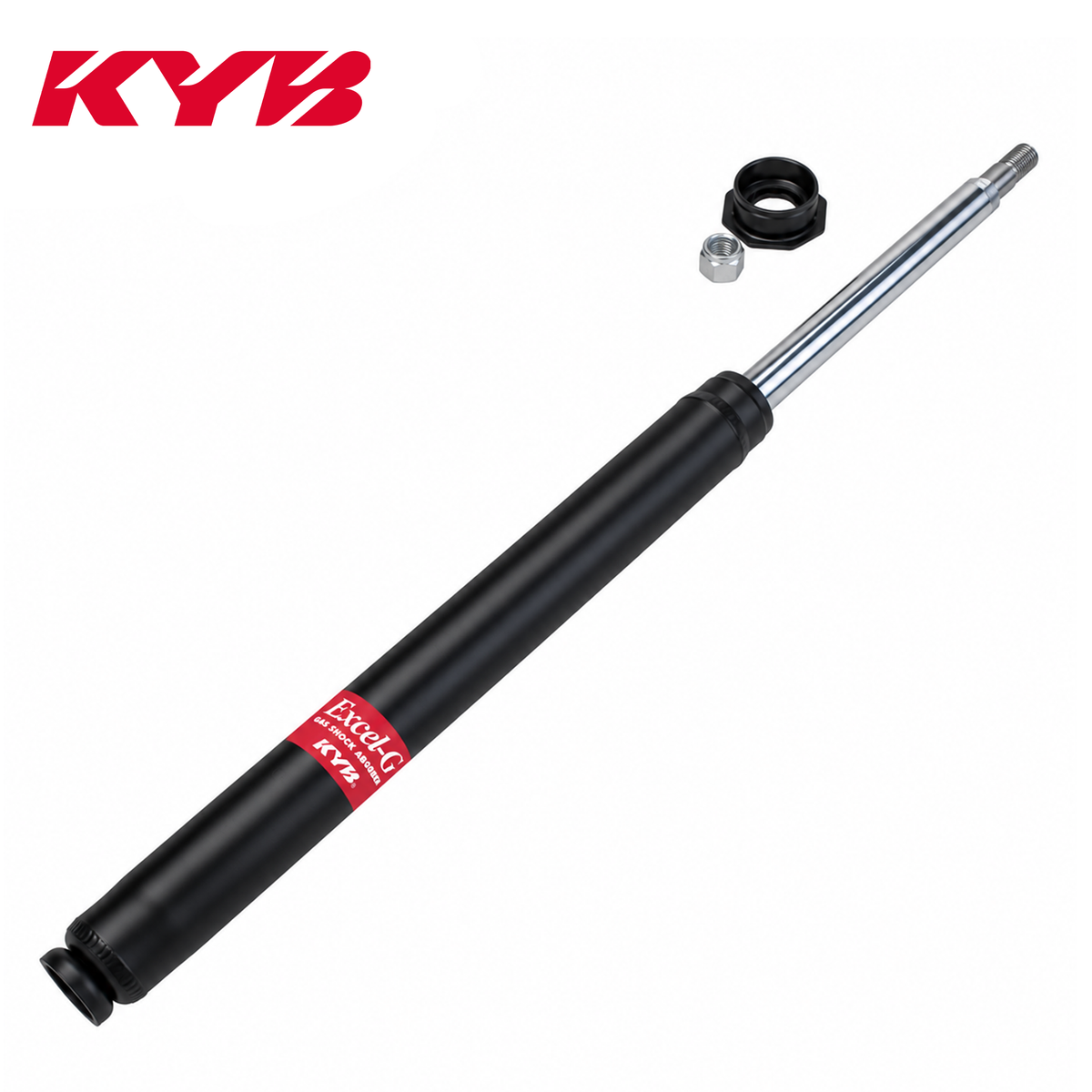 Single KYB Excel-G front shock (replacement strut insert) with gland nut and piston-rod nut