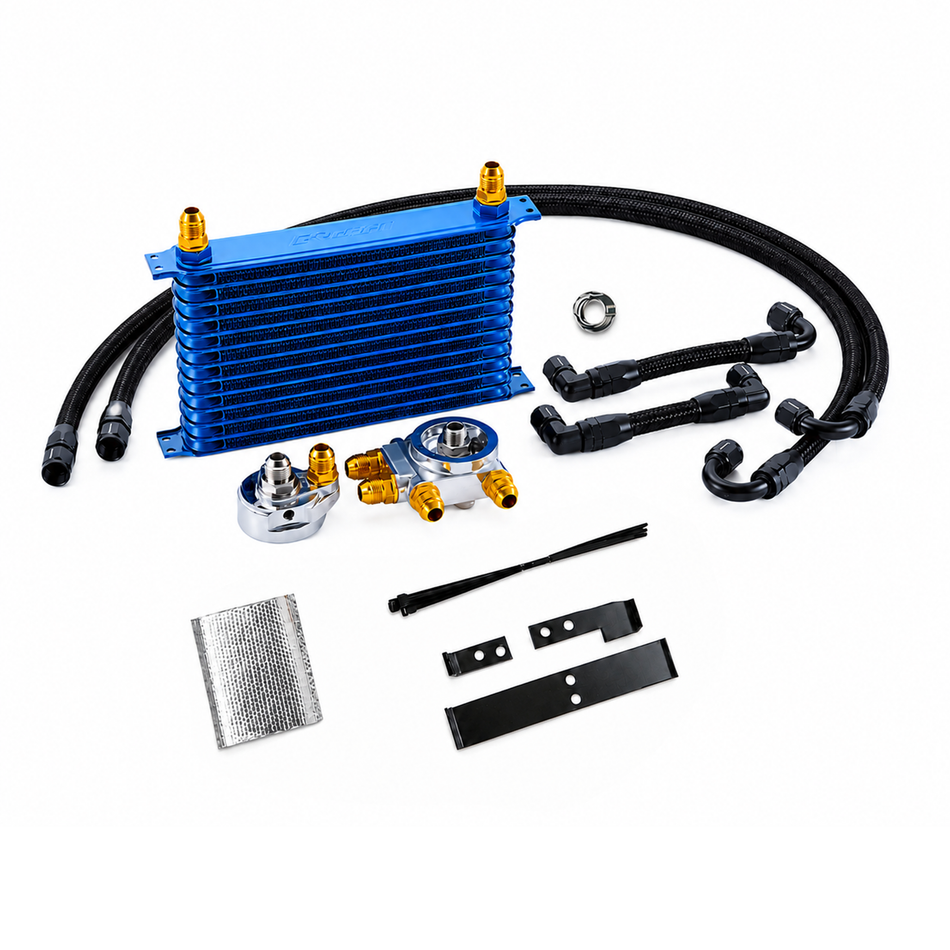 AE86 GReddy 13-Row Oil Cooler Kit with Oil Filter Relocation (1983-87 Corolla)