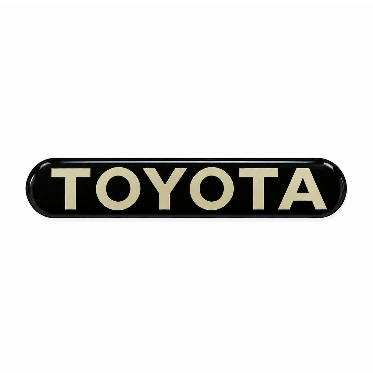 OEM-style TOYOTA steering wheel emblem decal with light gold lettering on a glossy black oval for 1990-1991 4Runner SR5 4WD and 1989-1991 Pickup SR5 4WD