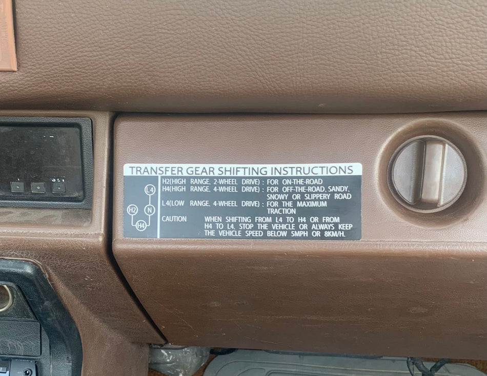 Transfer Gear Shifting Instructions Decal (OEM Style)