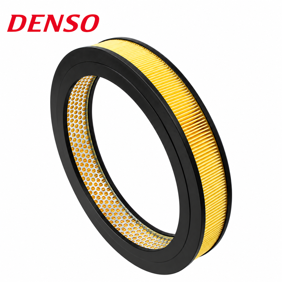 DENSO yellow pleated circular engine air filter for carbureted Toyota 20R and 22R applications