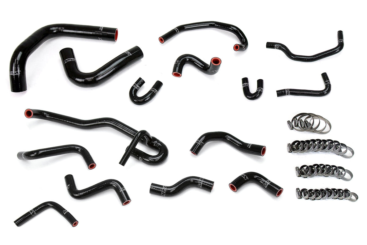 Black HPS silicone radiator, heater and bypass coolant hoses with stainless clamps for 1990–1991 Toyota 4Runner SR5 with 3VZ-E, rear heater and left-hand drive