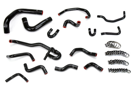 Black HPS silicone radiator, heater and bypass coolant hoses with stainless clamps for 1990–1991 Toyota 4Runner SR5 with 3VZ-E, rear heater and left-hand drive
