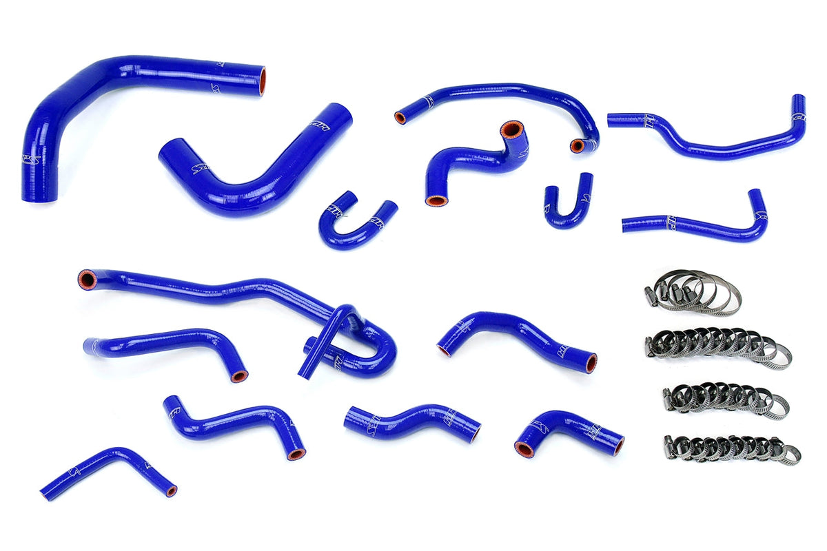 Blue HPS silicone radiator, heater and bypass coolant hoses with stainless clamps for 1990–1991 Toyota 4Runner SR5 with 3VZ-E, rear heater and left-hand drive
