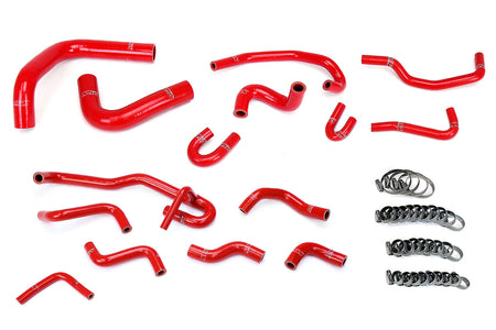 Red HPS silicone radiator, heater and bypass coolant hoses with stainless clamps for 1990–1991 Toyota 4Runner SR5 with 3VZ-E, rear heater and left-hand drive