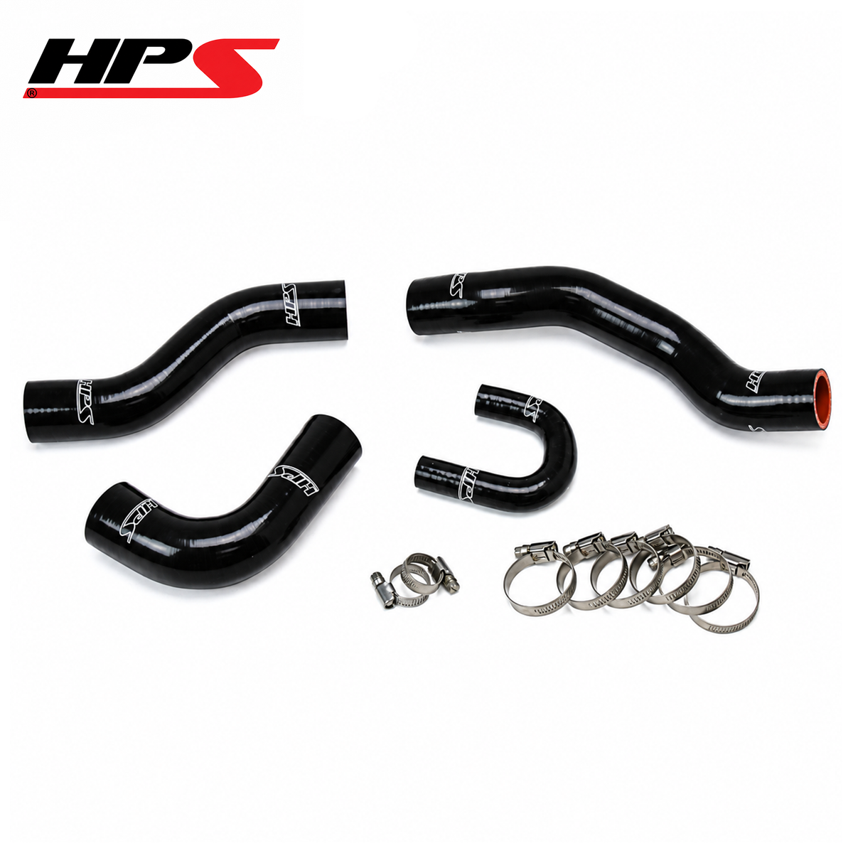 Black HPS silicone radiator and bypass hose kit with four hoses and eight stainless clamps for 1984–1995 Toyota 4Runner and Pickup with naturally aspirated 22RE, without rear heater