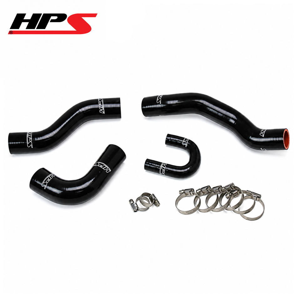 Black HPS silicone radiator and bypass hose kit with four hoses and eight stainless clamps for 1984–1995 Toyota 4Runner and Pickup with naturally aspirated 22RE, without rear heater