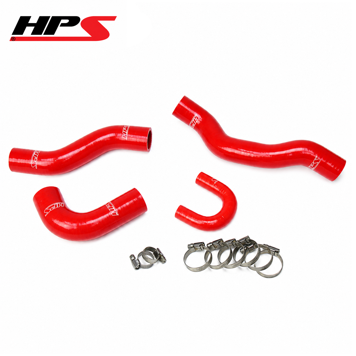 Red HPS silicone radiator and bypass hose kit with four hoses and eight stainless clamps for 1984–1995 Toyota 4Runner and Pickup with naturally aspirated 22RE, without rear heater