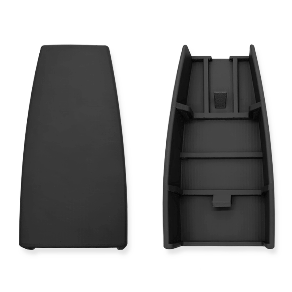Gray rear seat hinge cover, front and back views, for 1984-89 Toyota 4Runner