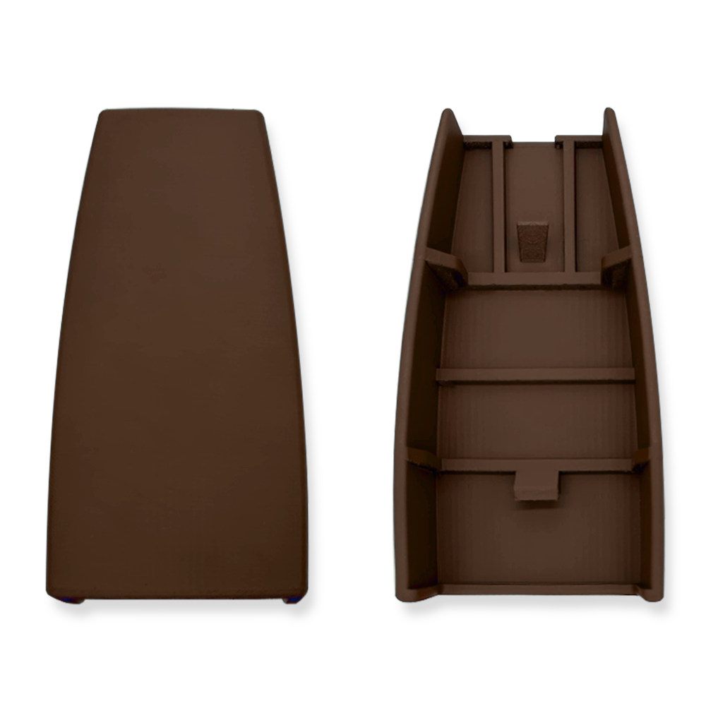 Brown rear seat hinge cover, front and back views, for 1984-89 Toyota 4Runner