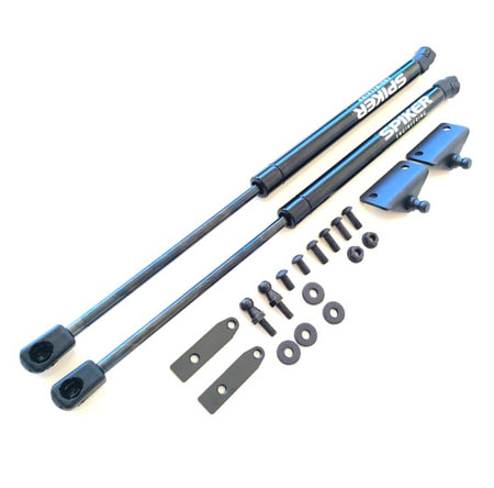 Spiker Engineering bolt-on hood strut kit with dual gas struts, brackets, and hardware