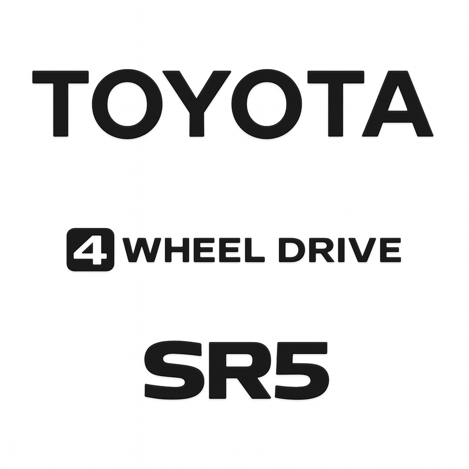 OEM-style TOYOTA, 4WHEEL DRIVE and SR5 tailgate decal graphics for 1979-83 Toyota Pickup