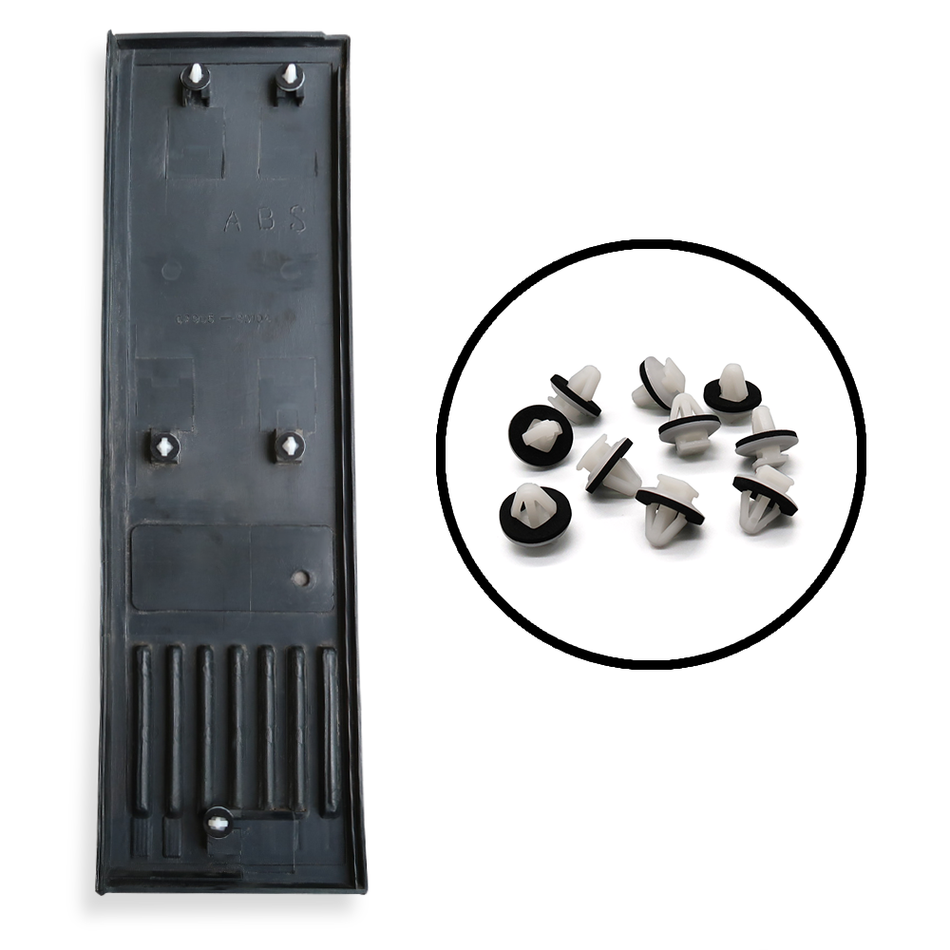 Toyota exterior B-pillar trim panel with OEM body mounting clips highlighted