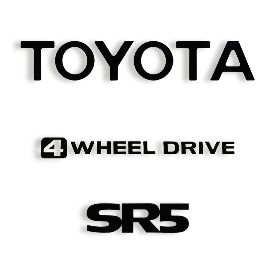 Center Latch Tailgate Decal Set w/ 'TOYOTA', '4WHEEL DRIVE' & 'SR5' Decals (1979-1983 Pickup)